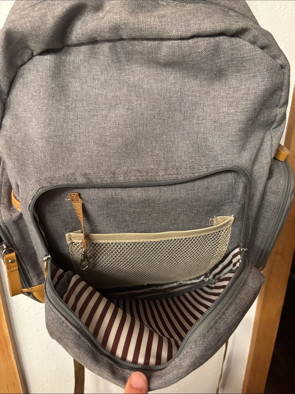 Gray Baby Backpack Diaper Bag with Tan Accents - Versatile Everyday Bag